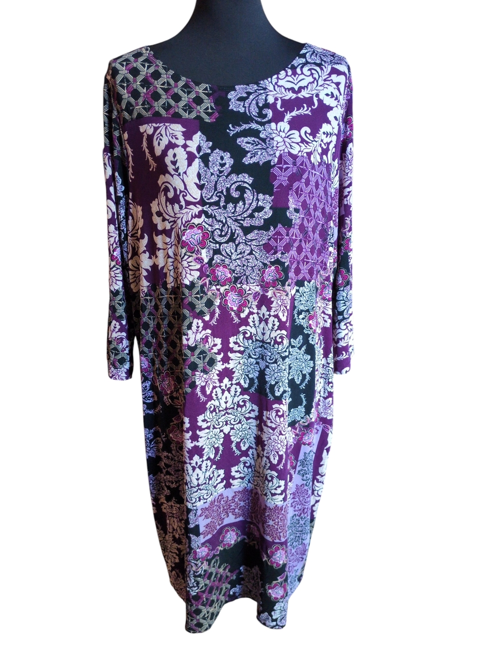 Chico's Purple Floral Patchwork Long Sleeve Dress
